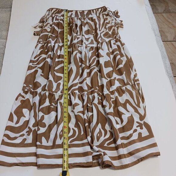Calypso St. Barth Tiered Maxi Skirt Brown White Floral Boho Vacation Size Large - Picture 9 of 10
